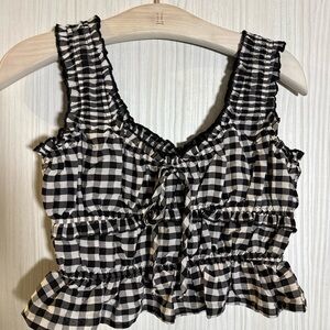 Black and White Gingham Ruffle Top